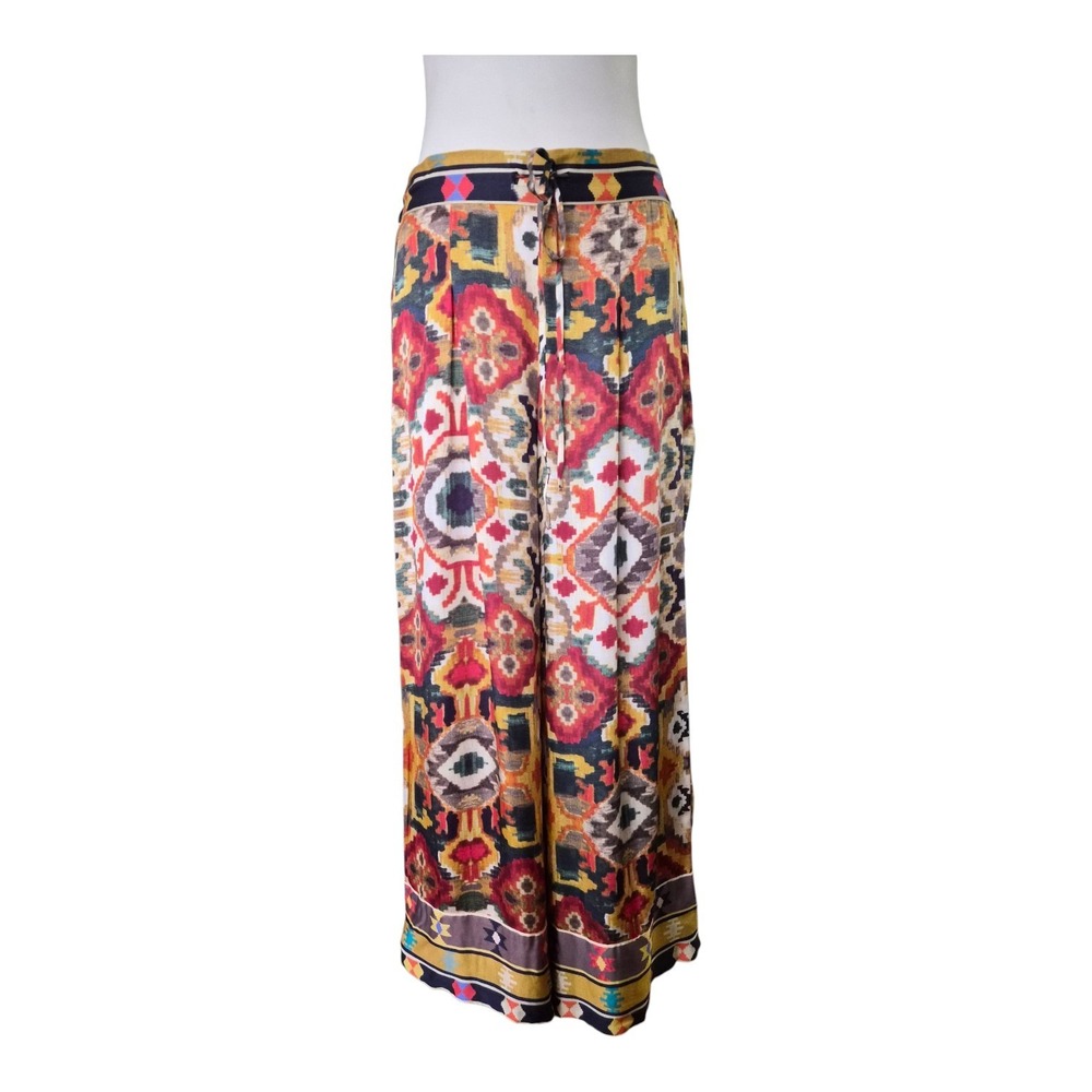Anthropologie Ranna Gill Ikat Print Wide Leg Pants Multicolor S Boho Palazzo Poc